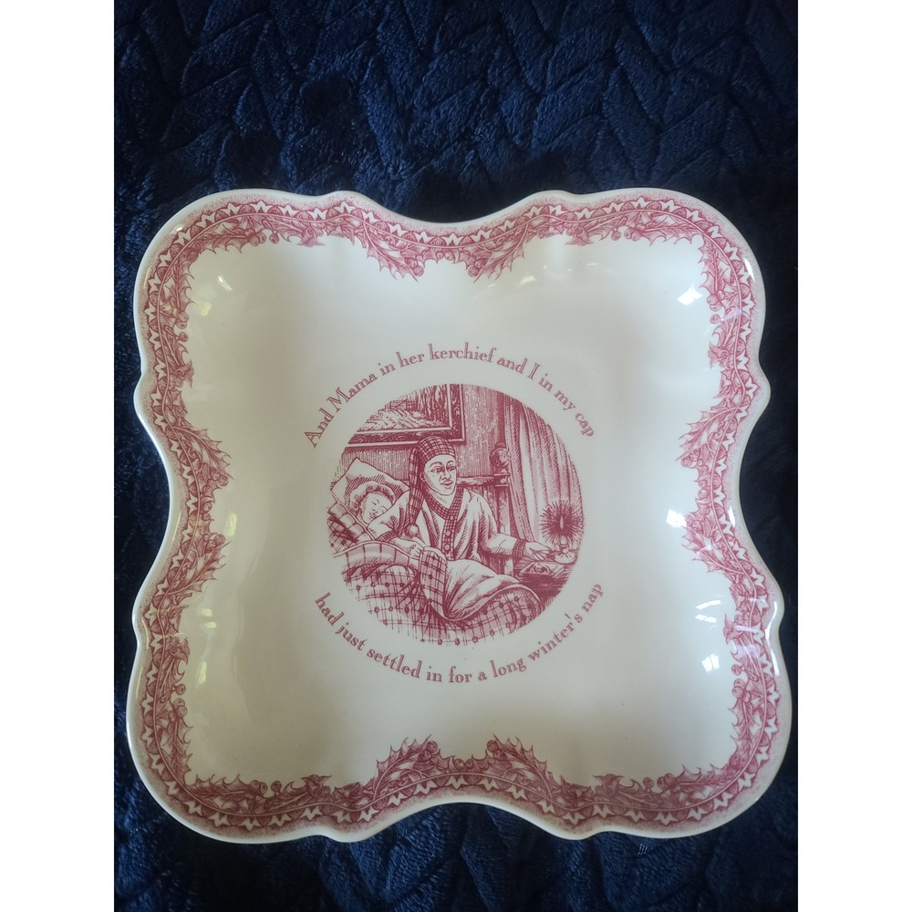 Noble Excellence Twas the Night Before Christmas Red White Stoneware Square Bowl
